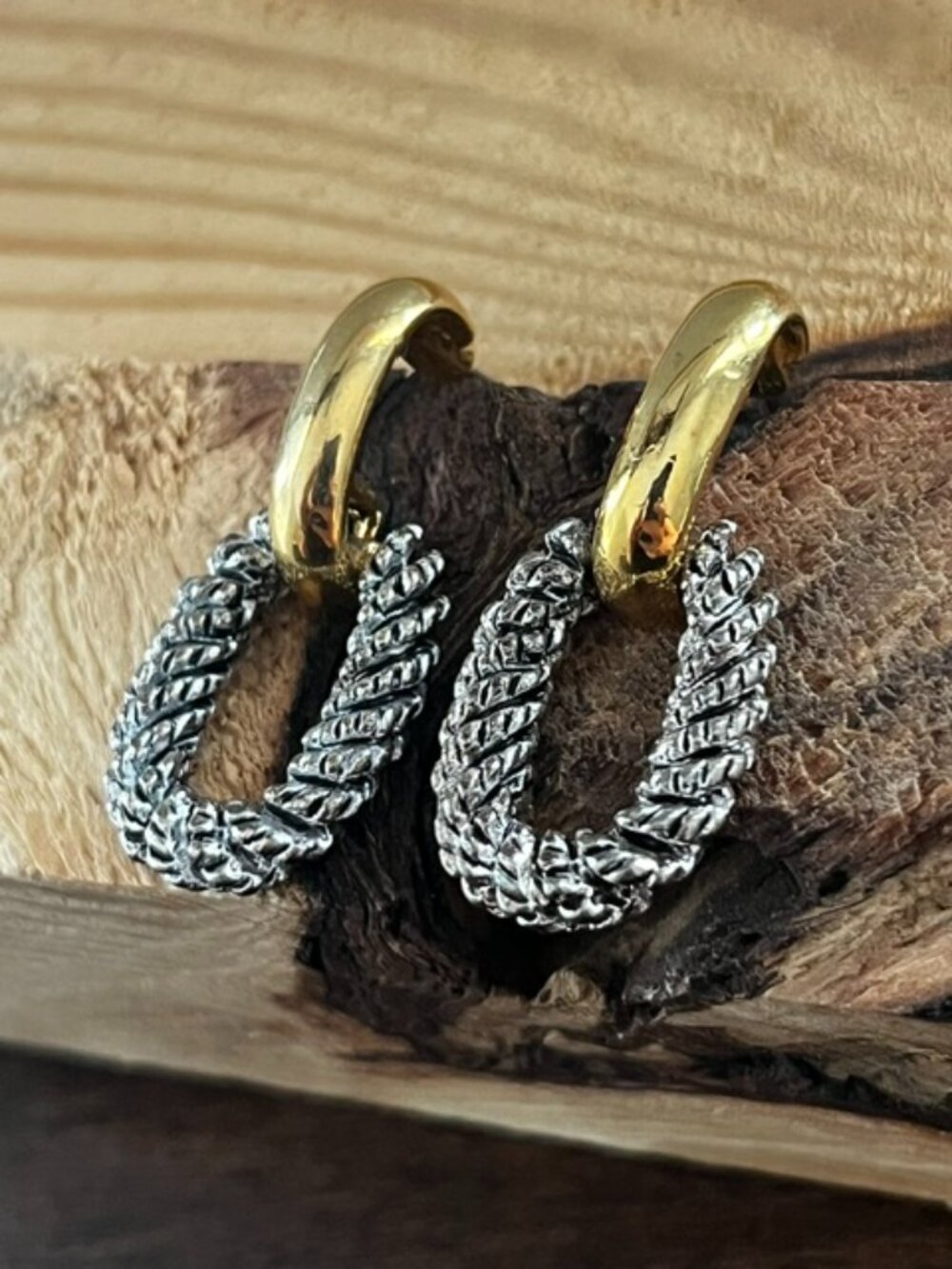 Door Knocker Drop Hoop Earrings Silver Tone Gold Tone